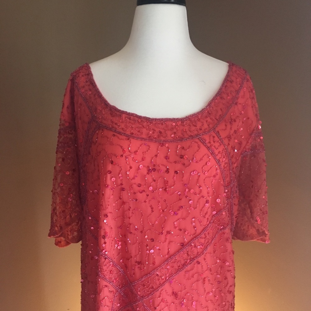 Coral Plus-Size Beaded Dress